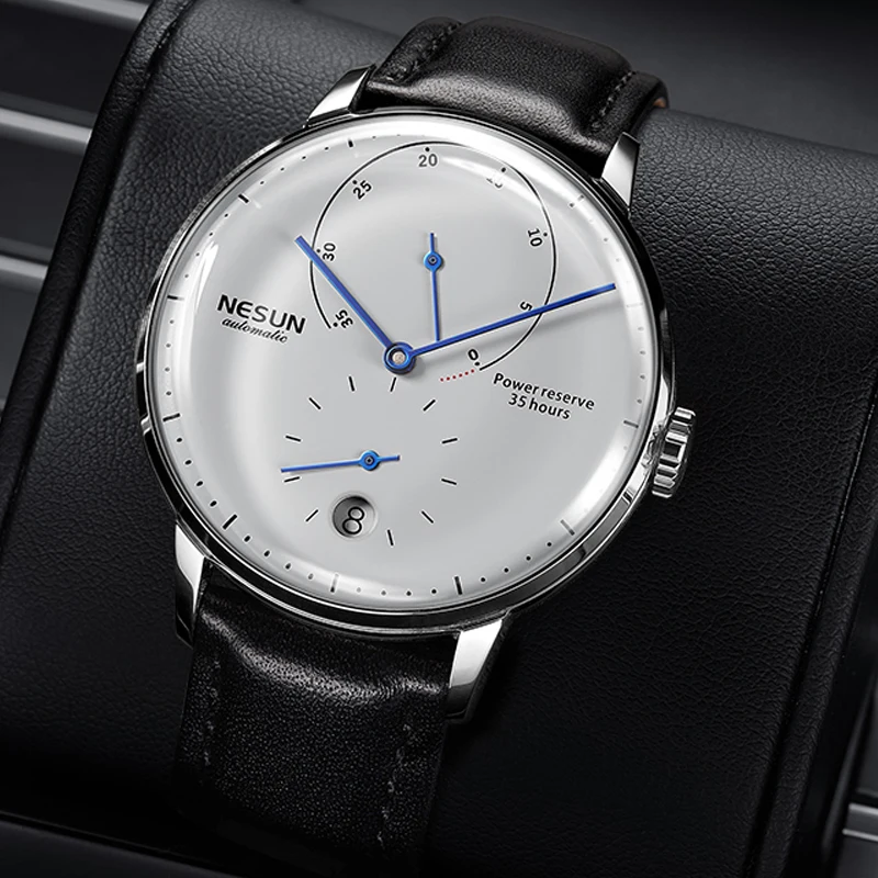 Nuova svizzera NESUN orologi da uomo meccanici automatici di marca di lusso orologi in pelle con zaffiro impermeabile N9603
