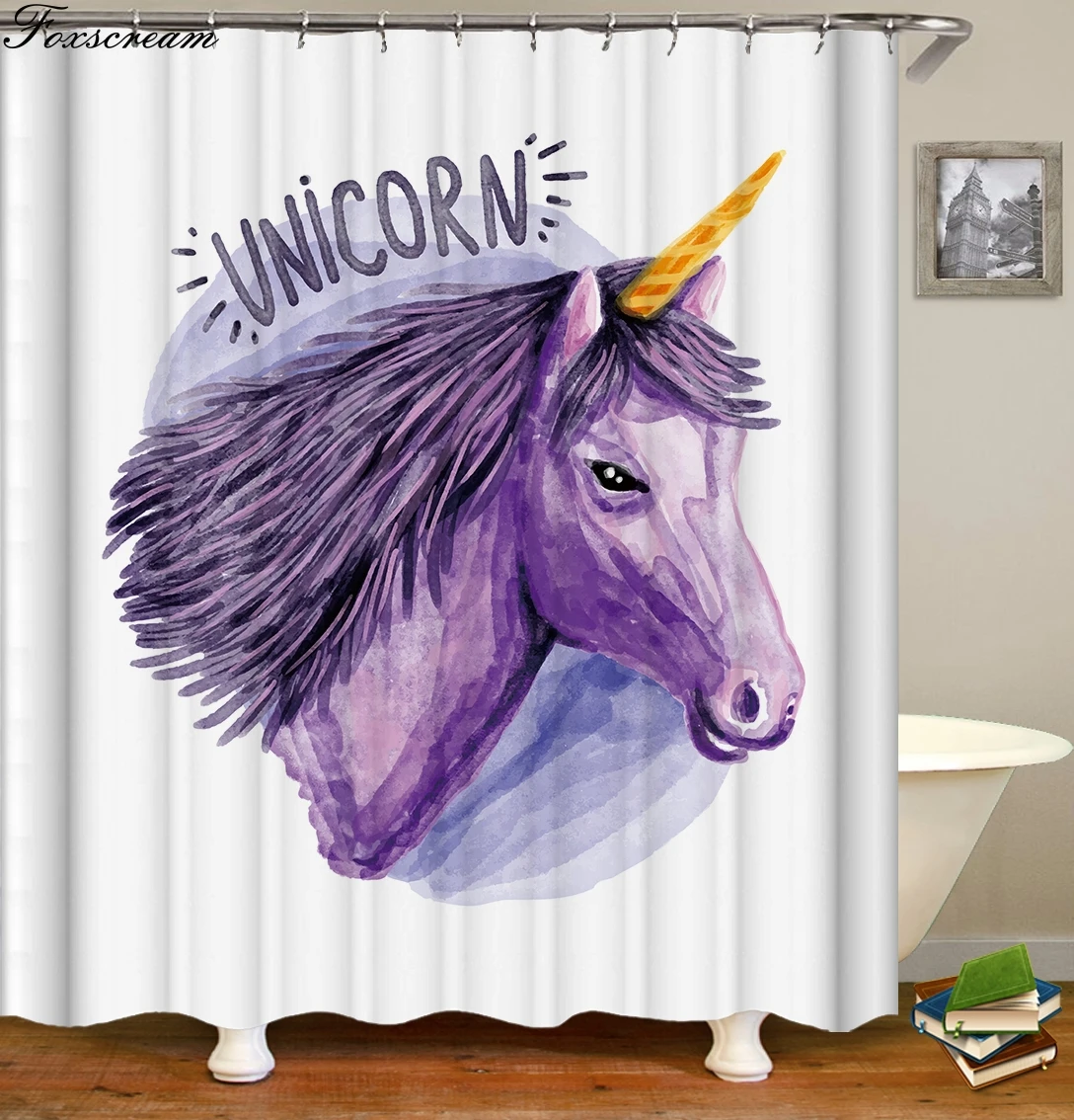 

Cartoon Shower Curtains Unicorn Shower Curtain For Kids Bathroom Rainbow Bath Curtain Polyester Waterproof With Hooks