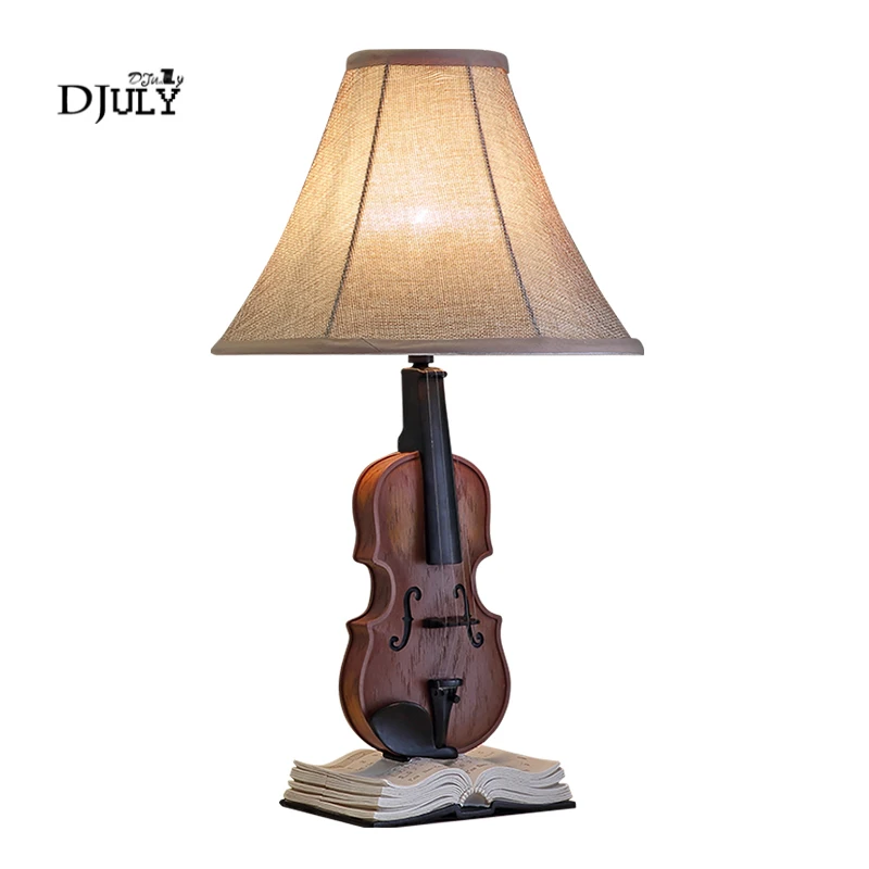 Creative Resin Violin Shape Table Lamps for Children Bedroom Living Room Home Decor Bedside Lamp Table Light Baterie Decoration