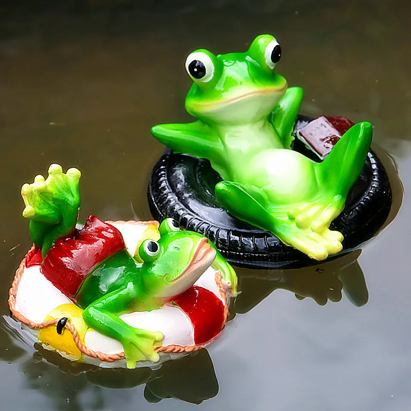 Cute Resin Pond Floating Frogs Statue Outdoor Garden Decorative Water Frog Sculpture For Home Garden Park Decor Ornament