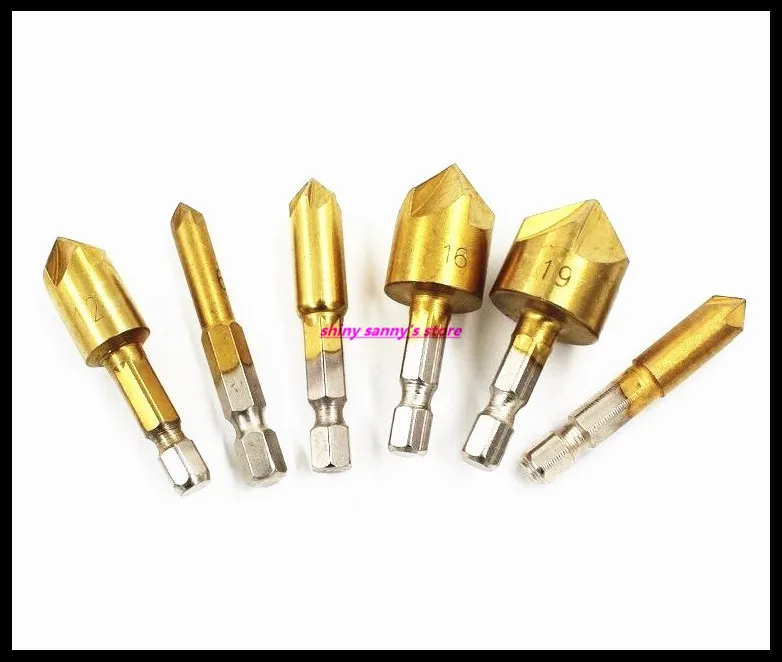 6-19mm Hex Handle Five Edge Chamfer Of Titanium Coating Knife Bore Hole Chamfering Machine Woodworking Countersink Drill Bit