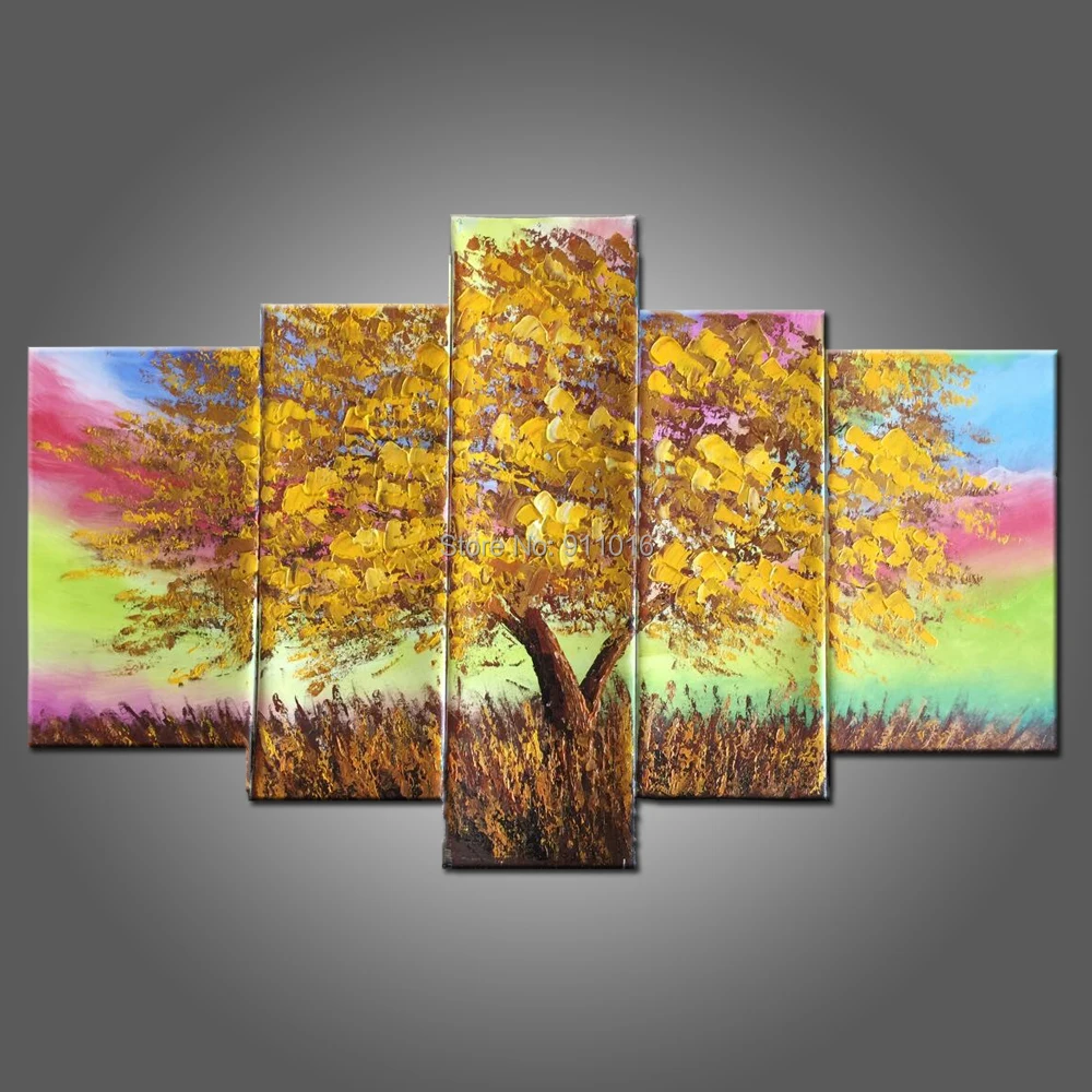 Hand Painted Canvas Painting Landscape Oil Paintings Home Decor Hang Pictures For Living Room Rainbow Tree View Wall Art Picture