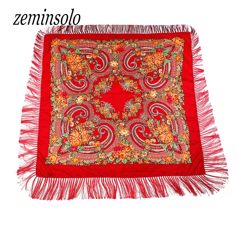 

Russian Brand New Fashion Big Size Square Scarf Cotton Long Tassel Print Scarf In Spring Winter Shawl For Women Bandana Floural