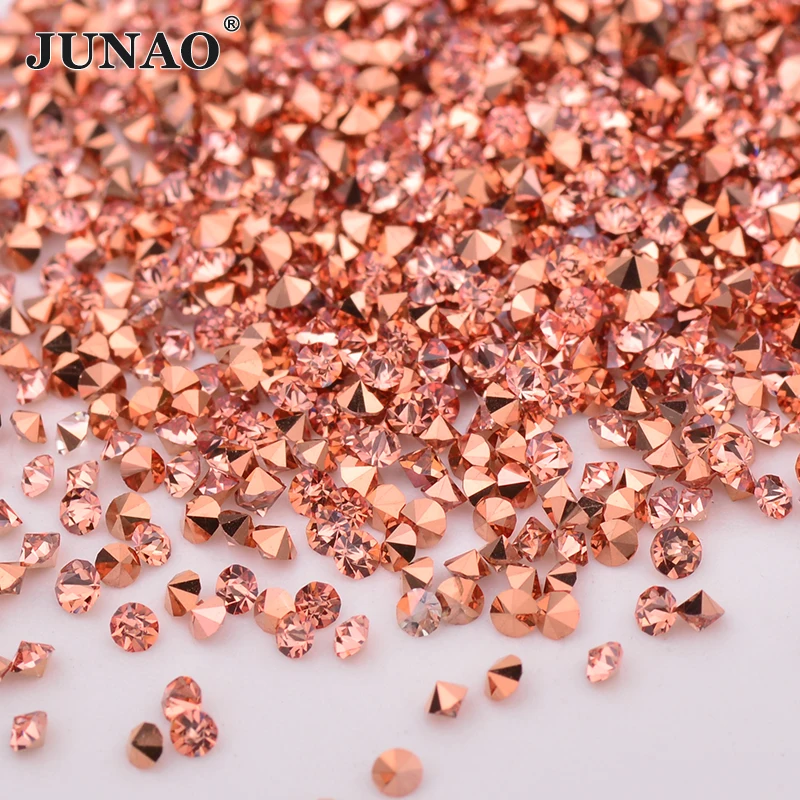 JUNAO 1.2mm 1440pcs Mini Gold Glass Rhinestone Glitter Micro Strass Diamond Tiny Crystal Stone Pixie Nail Decoration DIY Crafts