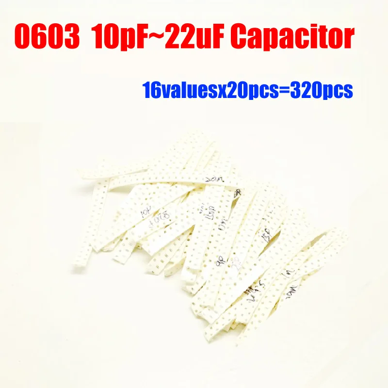 

0603 0805 SMD Capacitor Sample Kit 16valuesX20pcs=320pcs 10PF~22UF Capacitor Assortment Pack