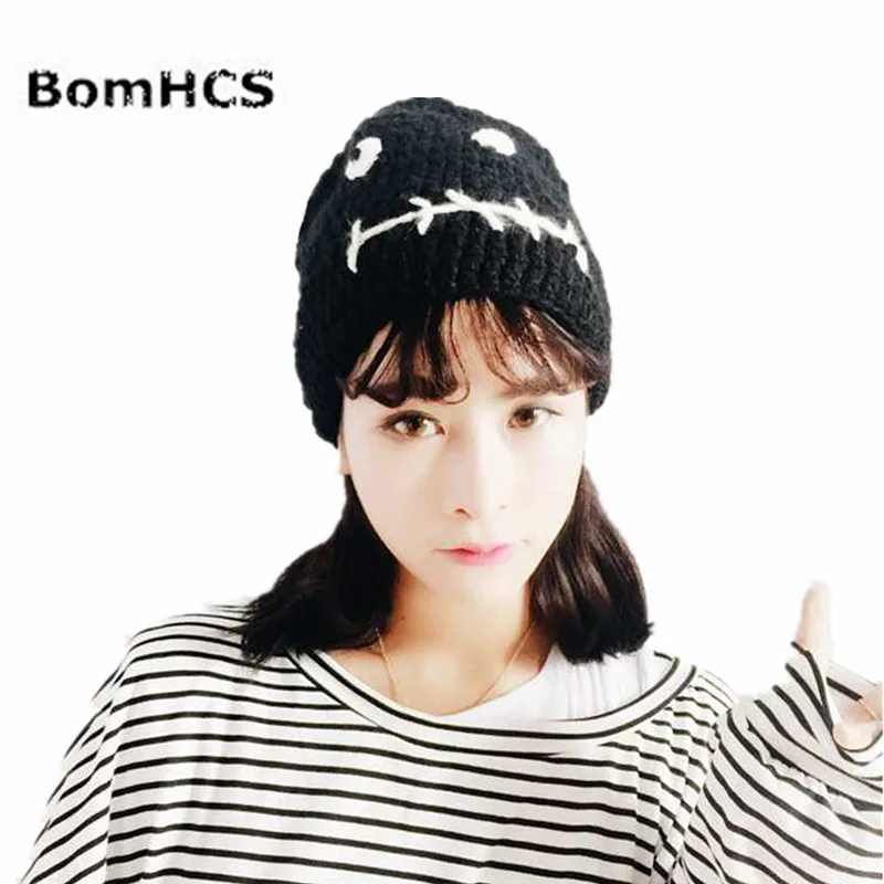 BomHCS Winter Warm Handmade Knitted Women's Beanie Funny Expression Hat Cap Halloween Gift