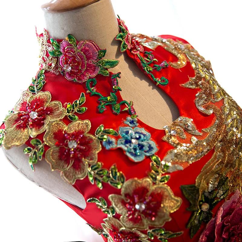 red flower peacock sequin beading embroidery ball gown medieval dress Renaissance gown queen Victorian Belle Ball gown