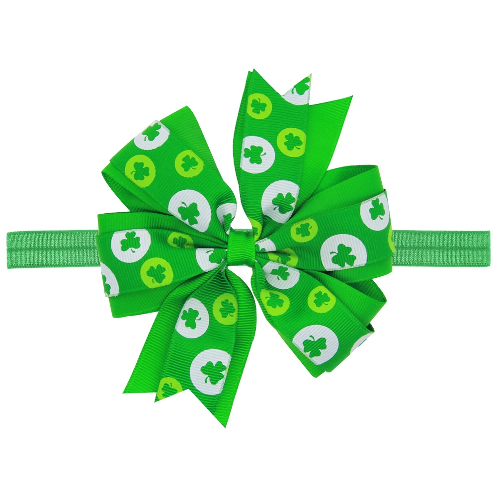 boutique Saint Patrick grosgrain ribbon hair bows headband clover printed hair accessories for St Pattack