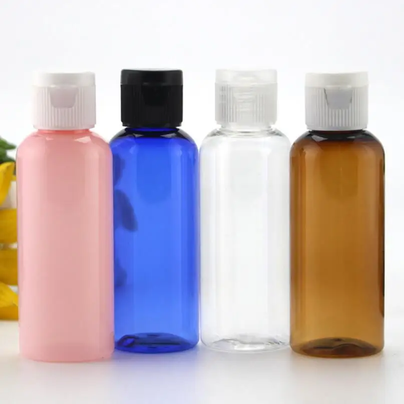 50 ml Empty round plastic bottles with flip top lid , 50cc travel cosmetic packaging container wholesale