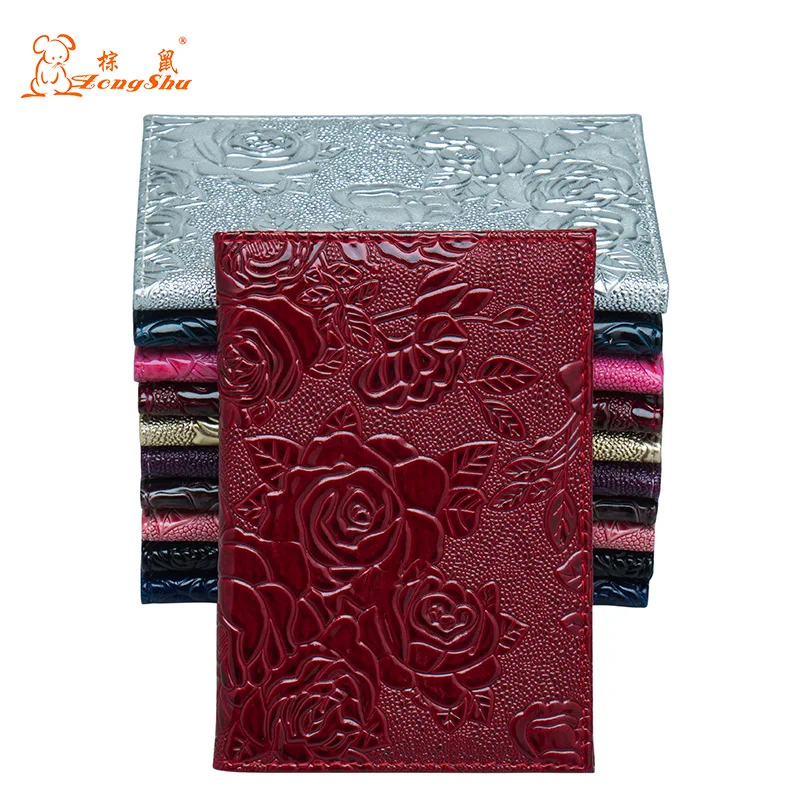 Three-Dimensional Embossed Rose Soft Passport Cover Pu Leather Candy Color Card Case Girls Card Holder Travel Passport Holder