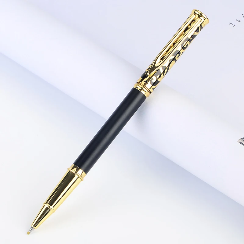 Retro Hollow Flower Metal Medium 0.5mm Ballpoint Pen Gold Clip Pens Ball for School Student Office Business Writing Stationery