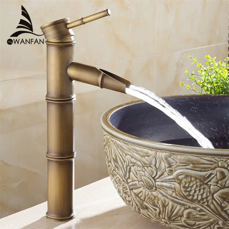 Basin Faucet Antqiue Brass Bamboo Waterfall Bathroom Sink Faucet Single Lever Deck Bath Toilet Mixer Water Tap WC Taps ZLY-6660