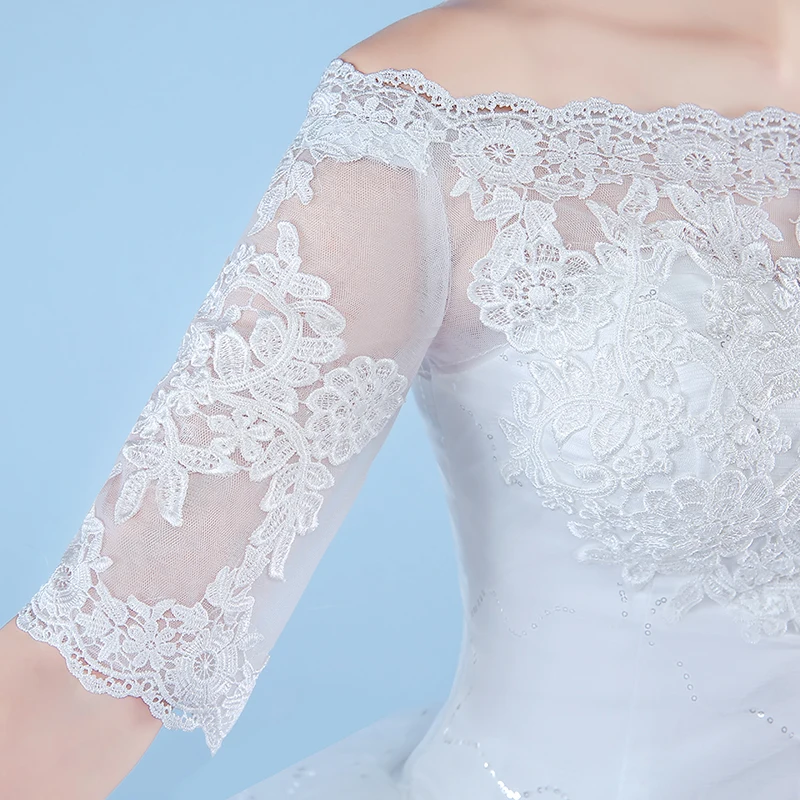 Abiti da sposa economici personalizzati principessa avorio 2025 Nuovo stile coreano pizzo mezza manica scollo a barca abito da sposa vestido de noiva