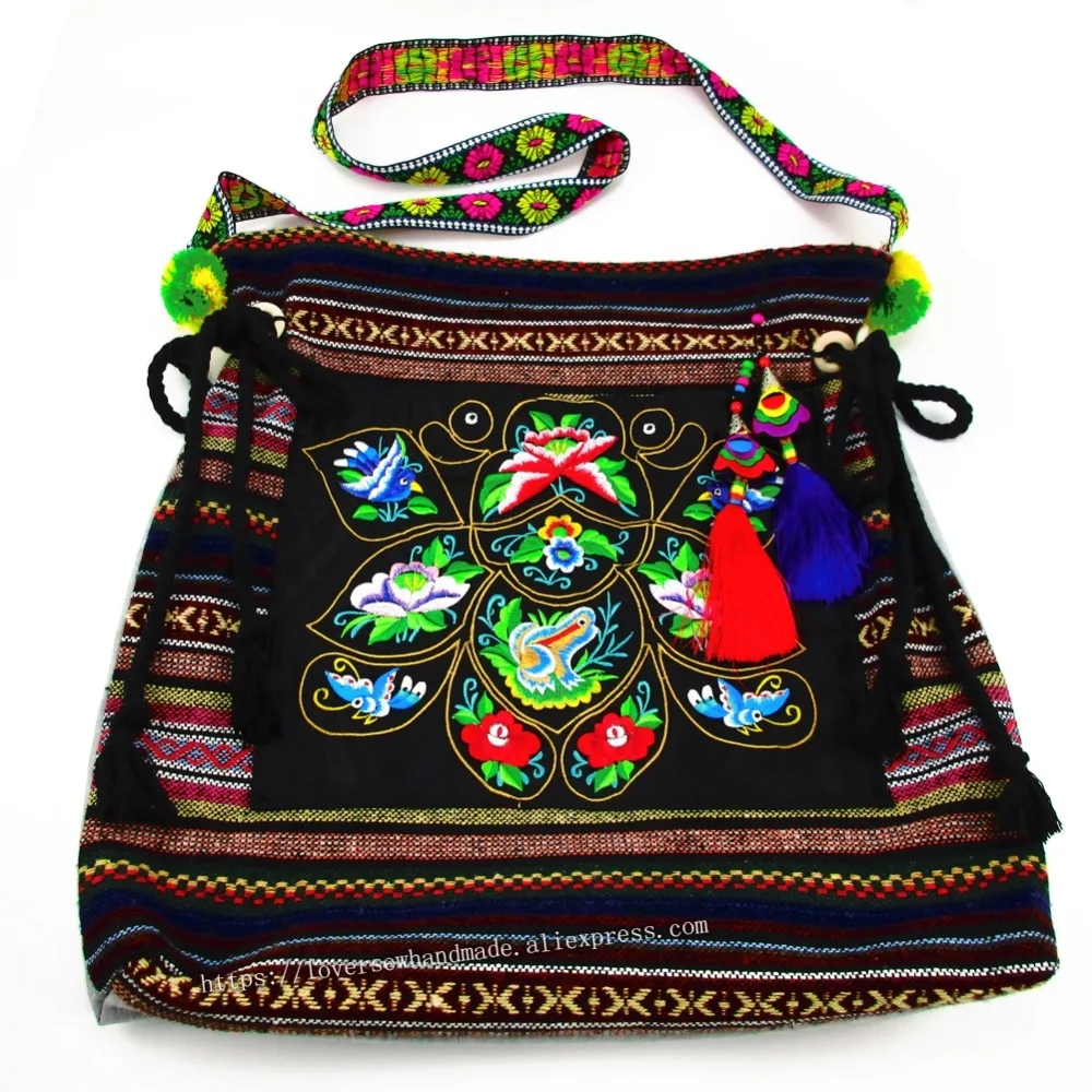 Vintage Ethnic Shoulder Hobo Hippie Embroidery Floral Cross Body Purse Bag Hmong Boho Handmade TapestrySYS-560