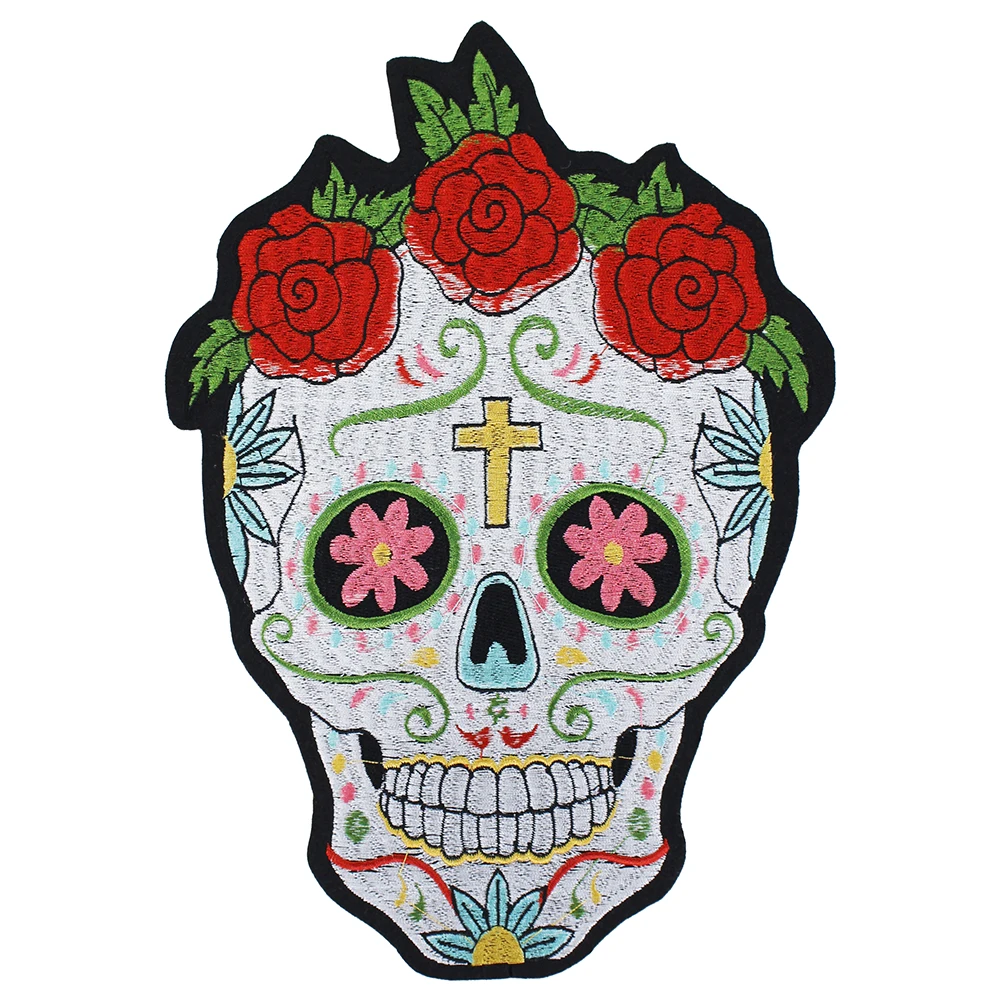 

Skull Cross Rose Embroidery Iron On Patches Applique for Jacket Clothes Stickers Badge DIY Apparel Accessories 10pieces