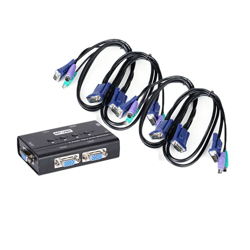 

4 Port VGA KVM Switch PS/2 Mouse Keyboard Console Manual Button Press Select With Original Cable High Resolution 460SL