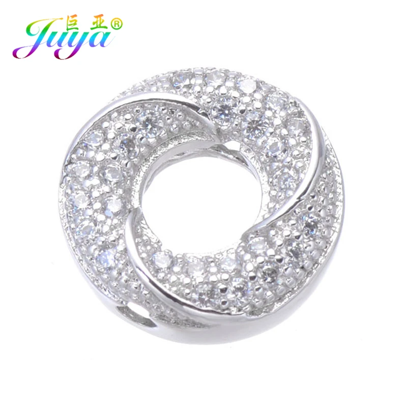 Juya 2 4PCS/Lot Wholesale Micro Pave Zircon Round Circle Spacer Beads For DIY Decorative Natural Stones Pearls Jewelry Making