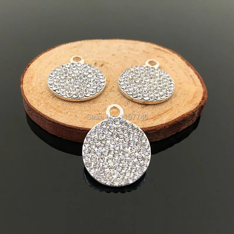 Antique 15x20mm 10 Pieces Full Rhinestone Round Disk Charm Pendant Zinc Alloy Vintage Jewelry Findings Accessories Parts For DIY