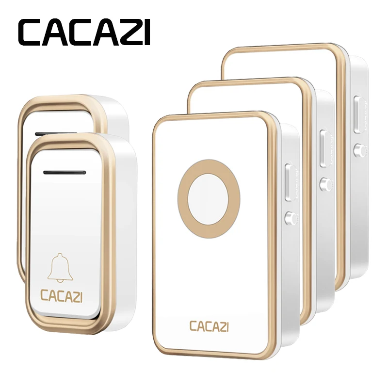 CACAZI Wireless Doorbell Waterproof 300M Remote LED Light 2 Battery Button 3 Receiver Home Cordless DoorBell EU Plug 38 Chimes