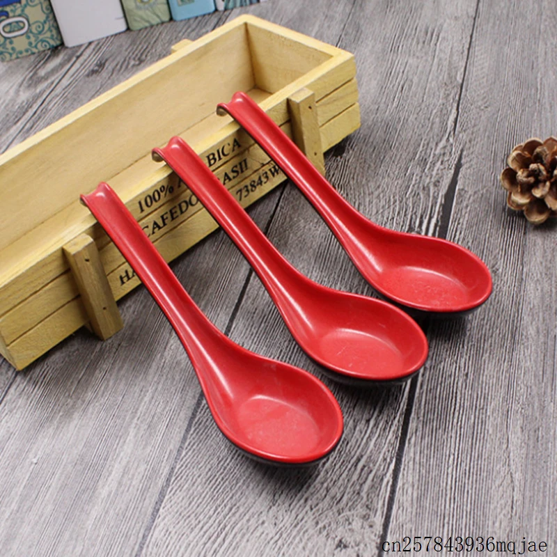 

500pcs Porridge Spoons Red Black Plastic Bowl Soup Spoons Home Flatware Japanese Style Spoons