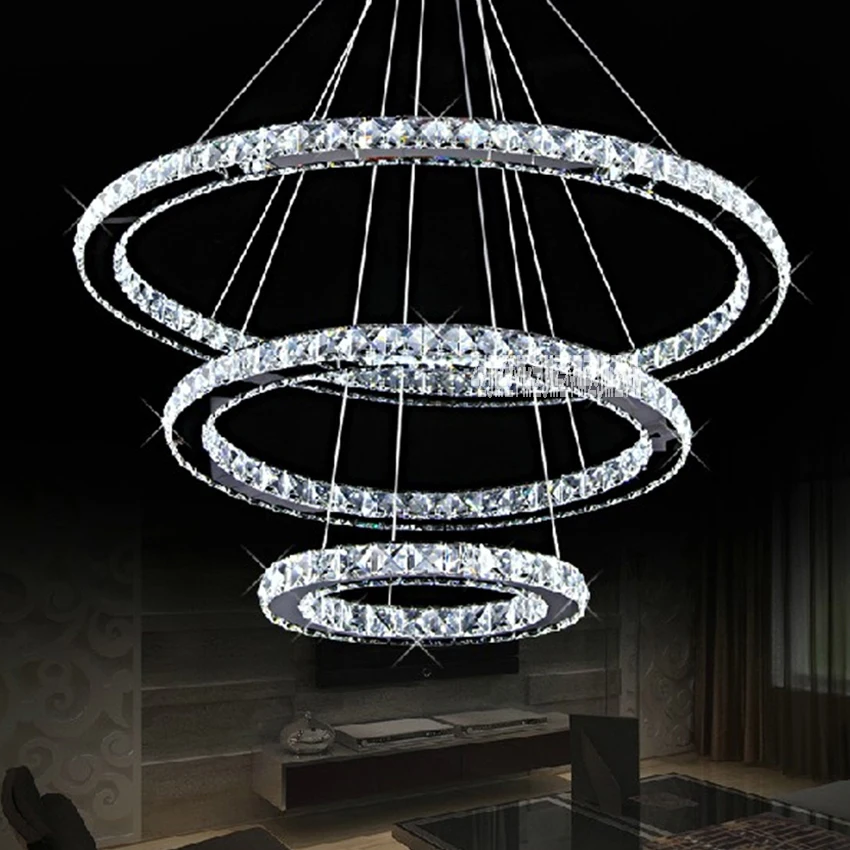 New Creative LED Crystal Chandelier Lights Home Hanging Ceiling Fixtures 3 Rings Lighting Pendant Lamp 100-240V (40cm+60cm+80cm)