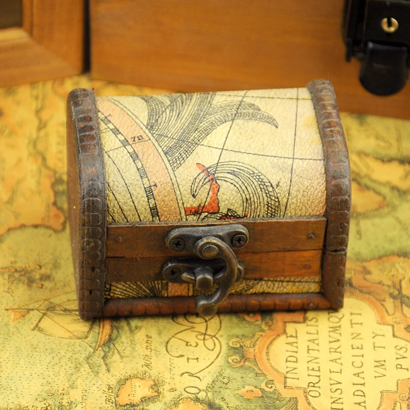 Mini caixa de armazenamento de jóias, imitação de estilo europeu antigo feito a mão, estojo de madeira para estúdio fotográfico, adereços, fundo de fotografia