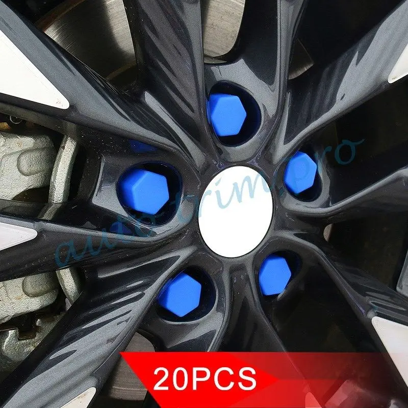 Blue 20X Wheel Lug Bolt Nut Cap Valve Stem Cover 19mm Hexagonal Protector Trim Exterior Accessories