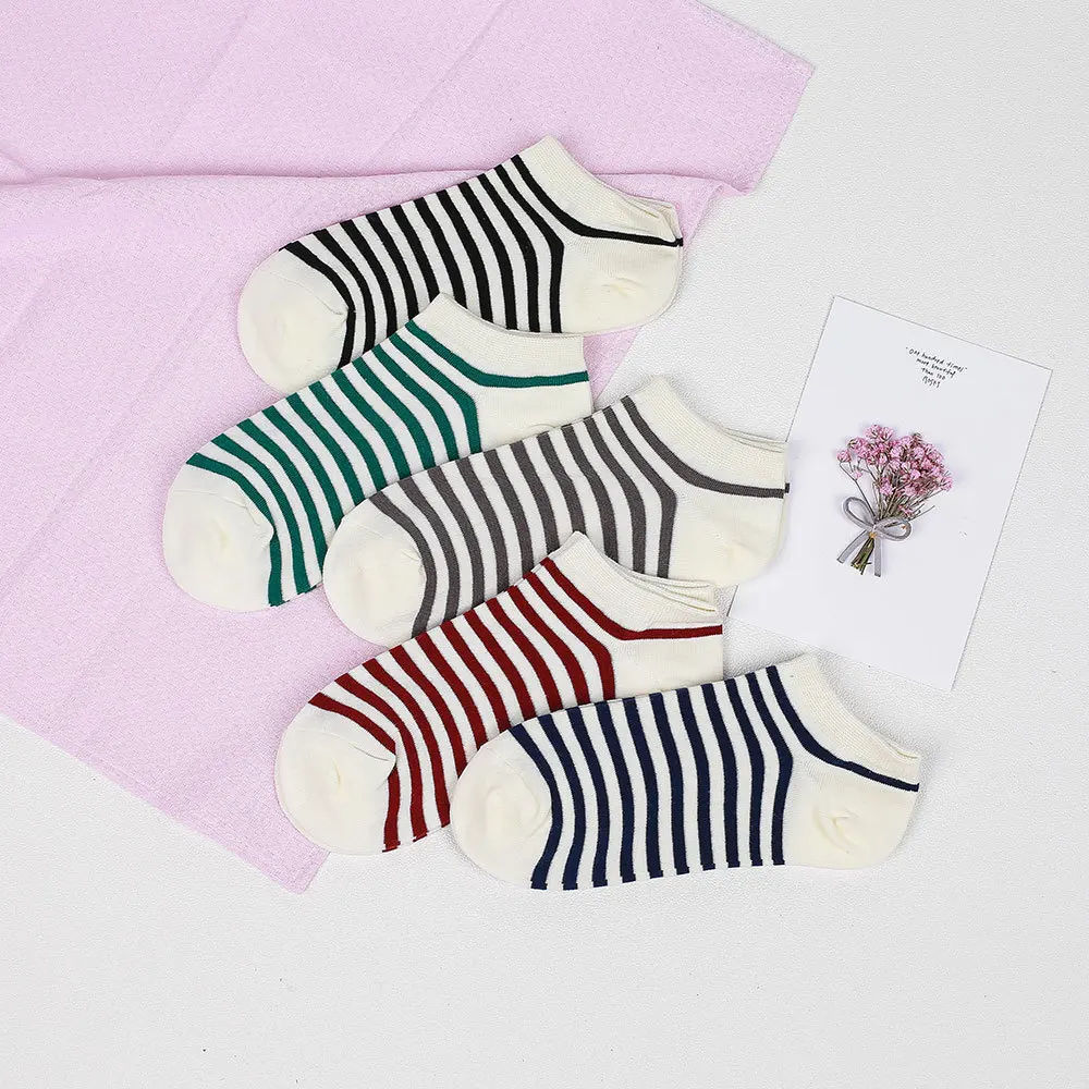 

5 Pairs/Lot Women Cotton Socks Autumn New Striped Sports Sock Slippers Ankle Socks Summer Casual Lady Soft Female Short Meias