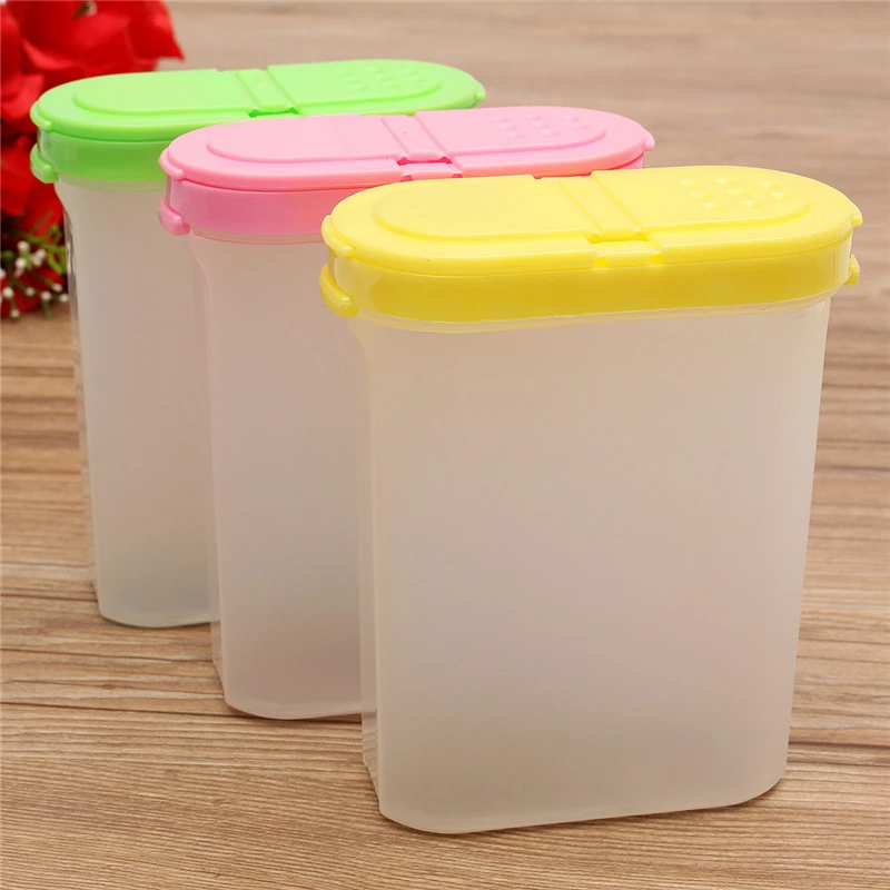 3 Color 250ml Plastic Food Seasoning Container Kitchen Spice Boxes Jar Double Lid Cereal Condiment Bean Storage Bottle Container