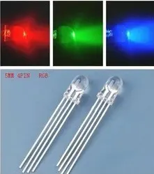 10 pz/lotto 5 millimetri RGB LED Catodo Comune 4pin Rosso Verde LED Blu Rotonda Tricolore LED Light Emitting Diode Trasparente lampada