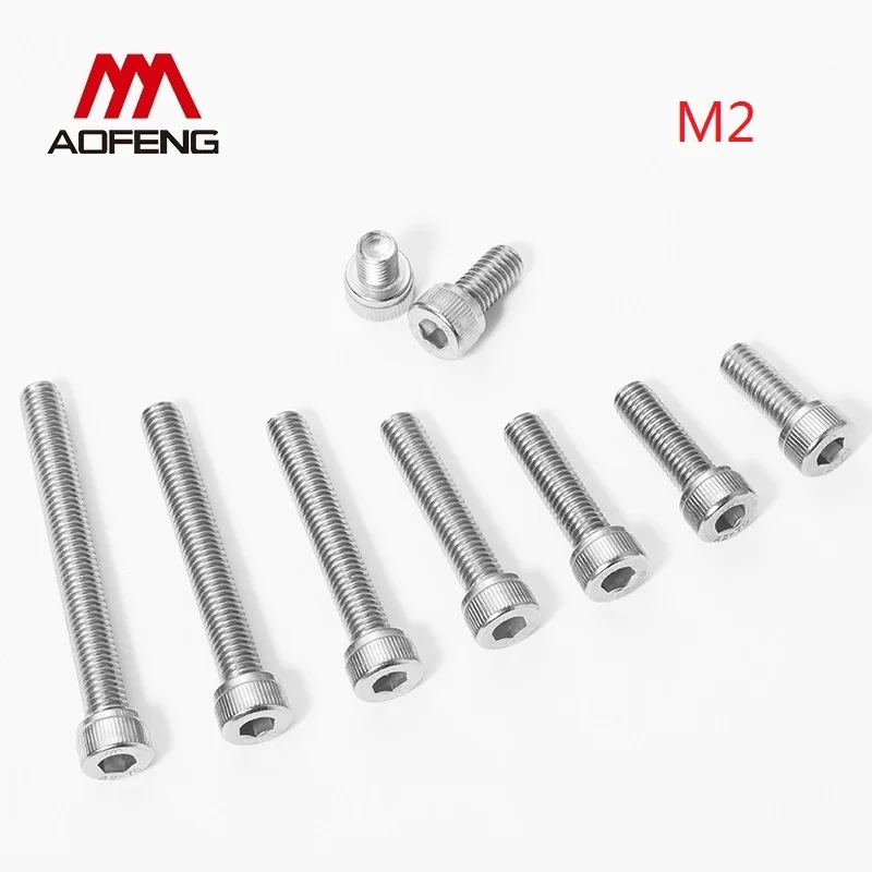 M2 304 Stainless Steel Hexagon Socket Head Cap Screws M2*3 4 5 6 8 10 12 14 16 18 22 25 30 32 35 38 40 45 50mm Bolts