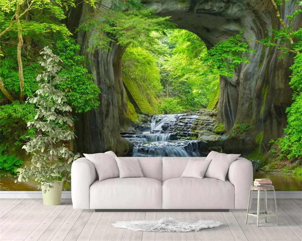 

Custom wallpaper waterfall forest background wall green Modern style room bedroom TV sofa mural photo 3d wallpaper