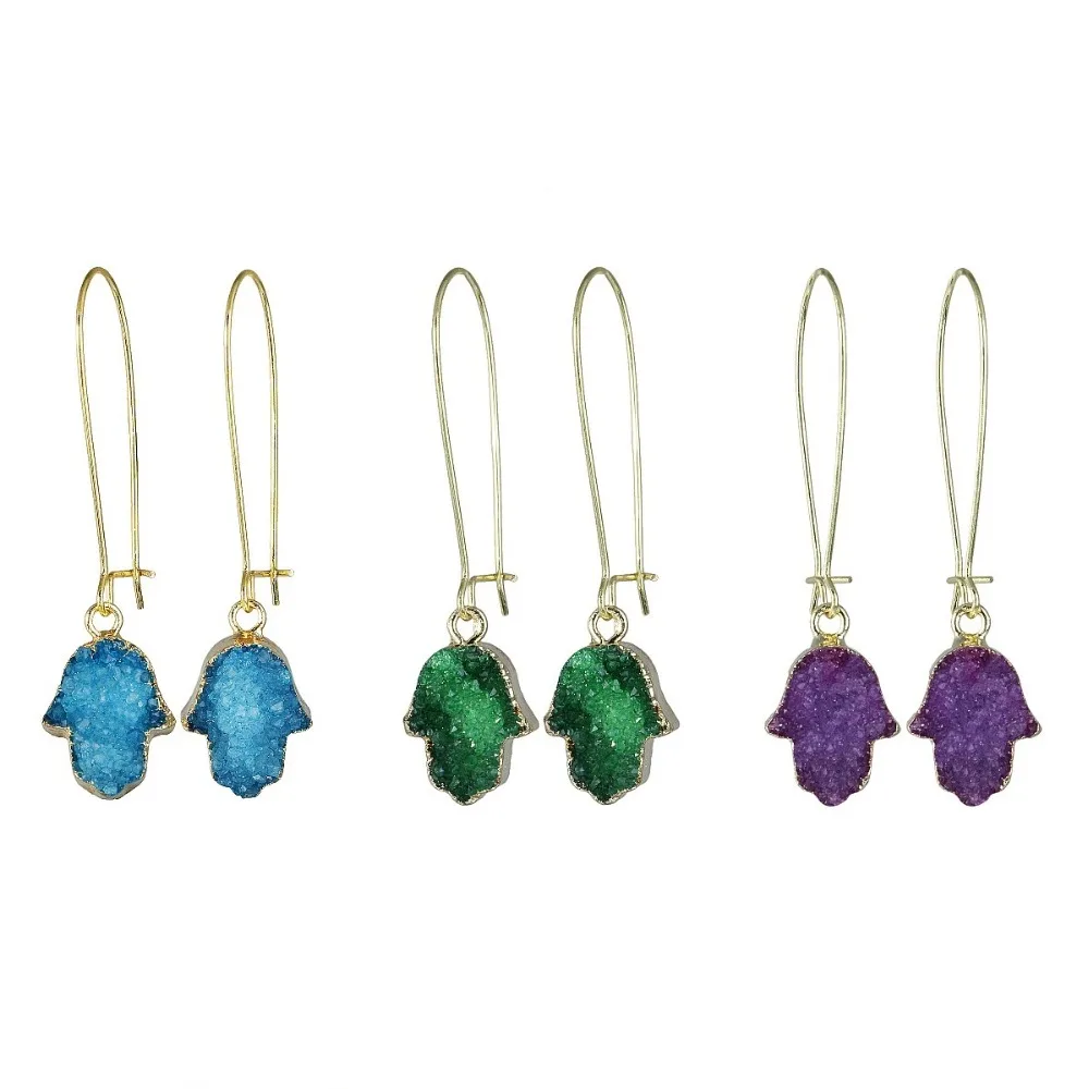 TUMBEELLUWA Palmar Shape Titanium Quartz Druzy Kidney Wire Hook Drop Dangle Earrings for Women