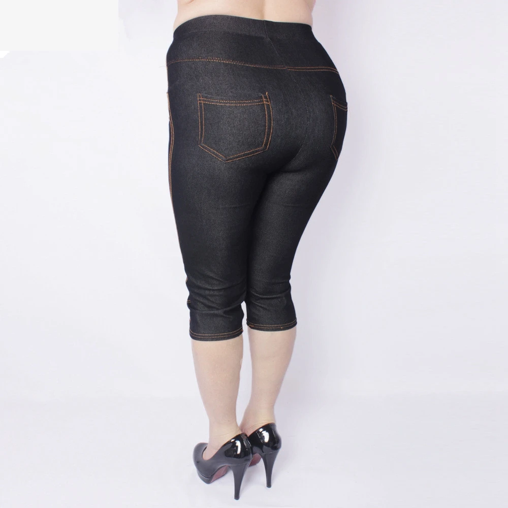 Mid-Calf Denim Leggings for Women, Super Elastic Pants, Soft and Breathable, Plus Size, Summer Style, New Arrival, 5XL