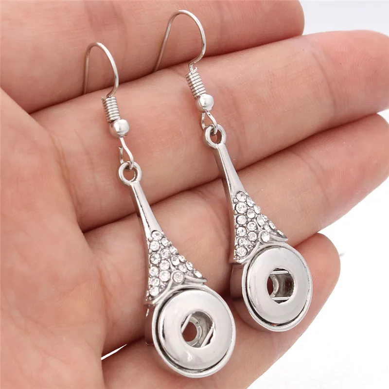 

New Snap Button Jewelry Crystal Water Drop Earrings For Women Fit 12mm Mini Buttons Copper DIY Charm Earring ZI051