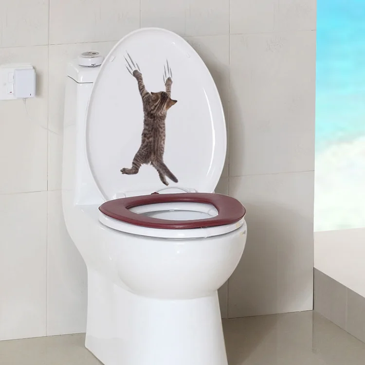 Niedliche Kätzchen-Wandaufkleber, 3D-Badezimmerschrank-Dekorationen für Zuhause, Kunst-Aufkleber, wasserdichte Wandbild-Katzen-Toilettenaufkleber-Tapete – Detail 5