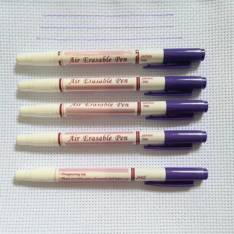 JHG Two Side Purple Air Erasable Pen With Eraser 5 Pcs Fabric Paint Marker Auto-Vanishing Pen Markers Replace Tailor's Chalk Pen