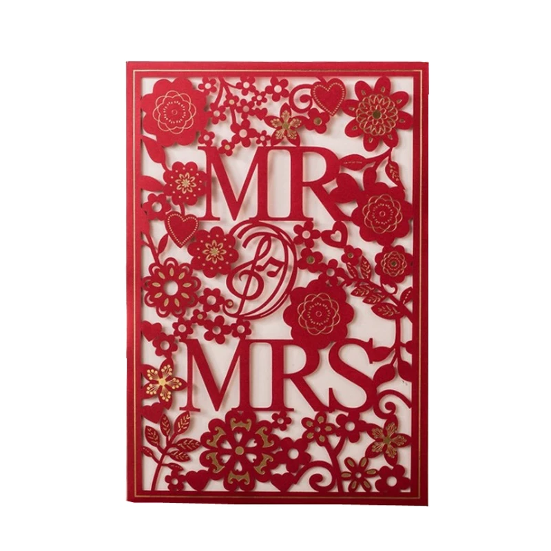 

50pcs MR & MRS Right Red Wedding Invitation cards Laser Cut Hollow Lace Invites Wedding & Engagement Card invitations