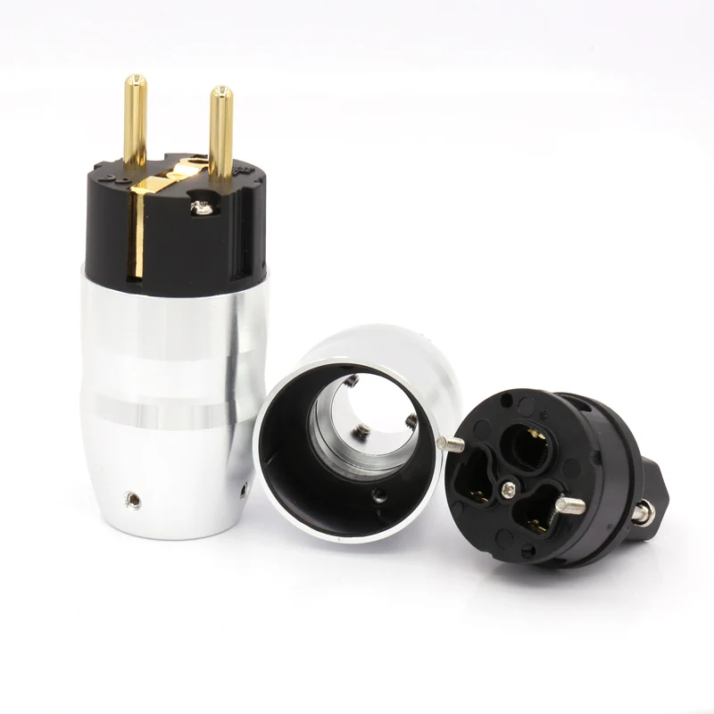 1Pair Gold Plated Schuko Power Plug+IEC Female Connector Audiophile Mains Power Cable Plug