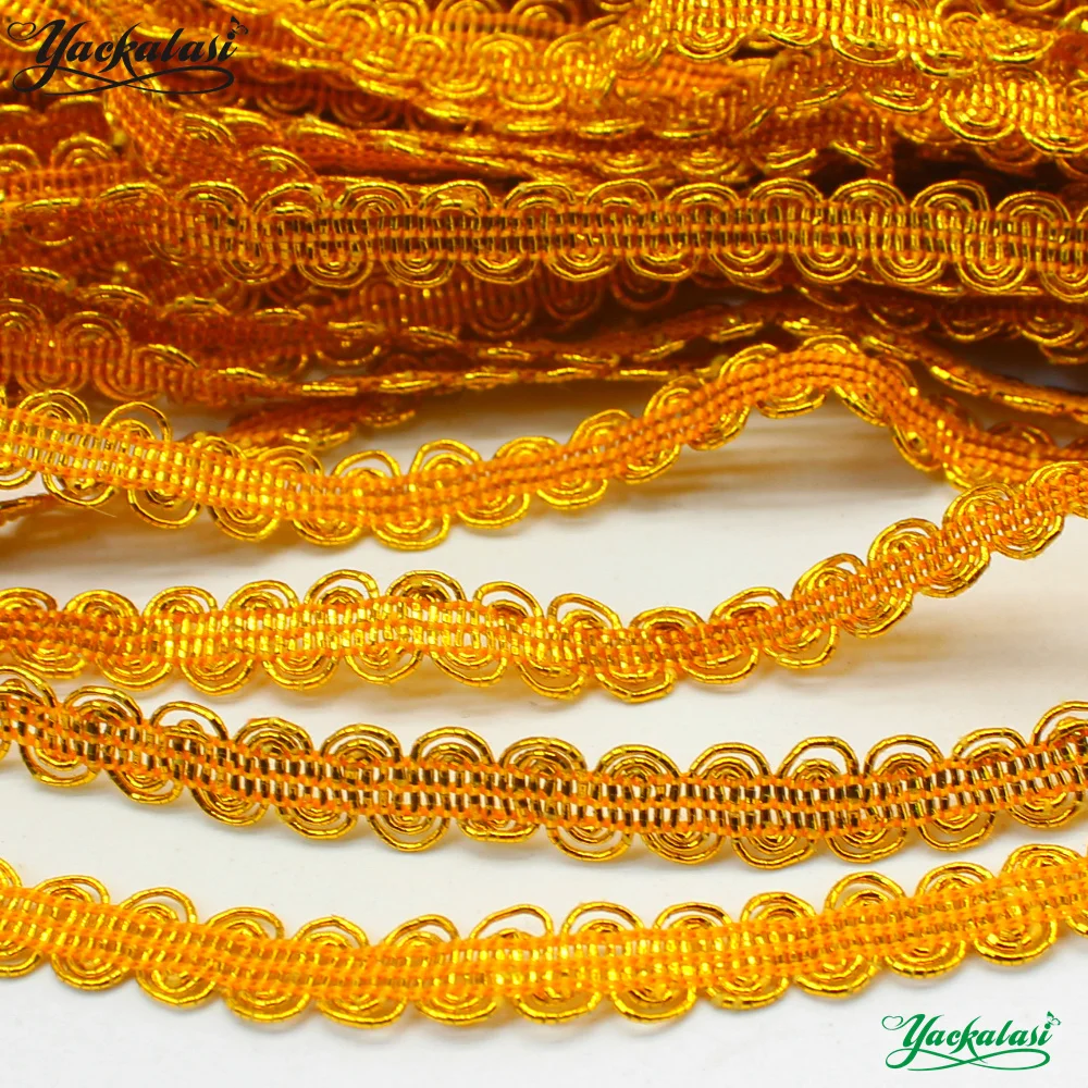 Bright Gold Silver Braided Lace Band Golden Cosplay Ribbons 25 Yards Costumes Appliqued Belt Sewing Apparel Trims 5MM-8MM Wide