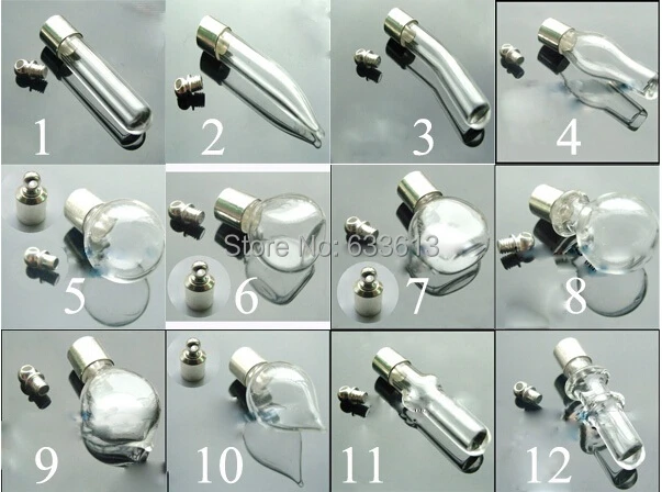 Free ship! 300pcs/lot screw cap mixed Miniature Wishing Bottle Glass clear Perfume essential oil charm vial pendant