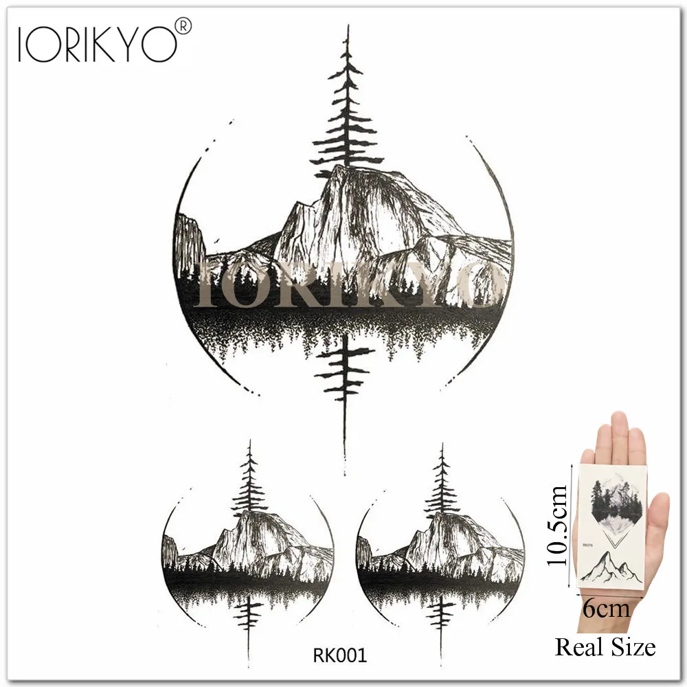 IORIKYO Women Arm Tattoo Stickers Geometric Forest Men Sexy Forearm Temporary Tattoo Black Triangle Tree Waterproof Tatoos Paste