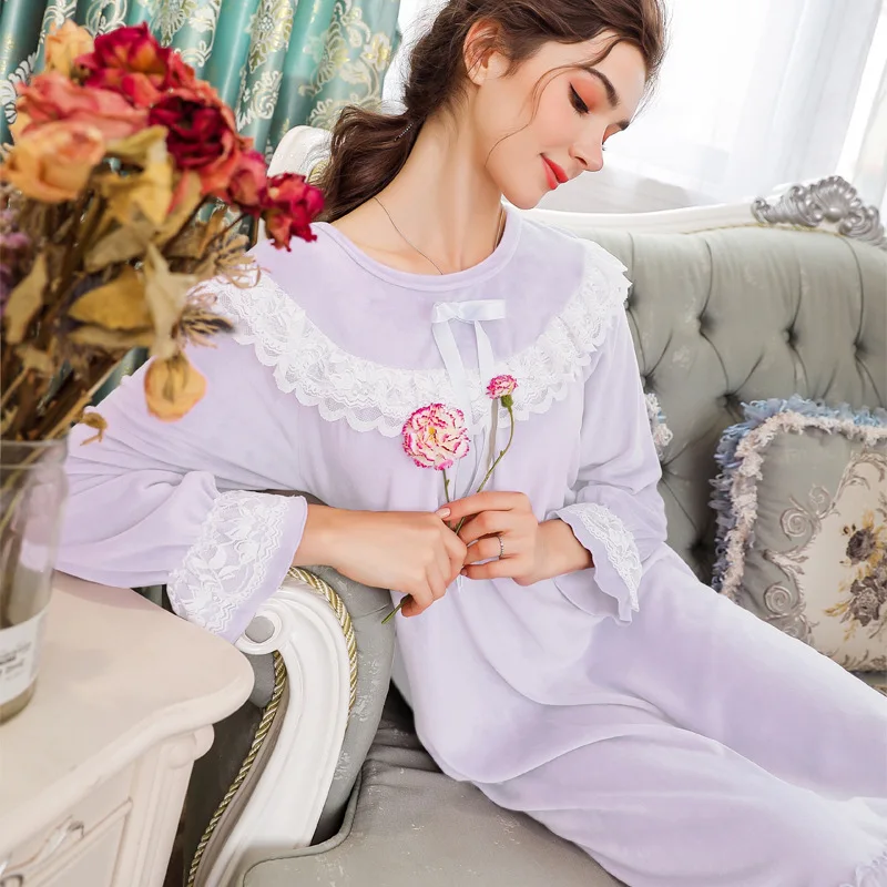 

Long Sleeves Plus Velvet Thickened Mink Nightgown Female Winter Dress Large Size Homewear Warm Leisure Sweet Sleepwear H5536