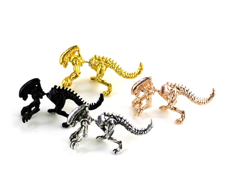 2pcs/Pairs Fashion Charm 3D Scary Monster Alien Stud Earring Black Color Dinosaur Jewelry For Women Men Halloween Gift