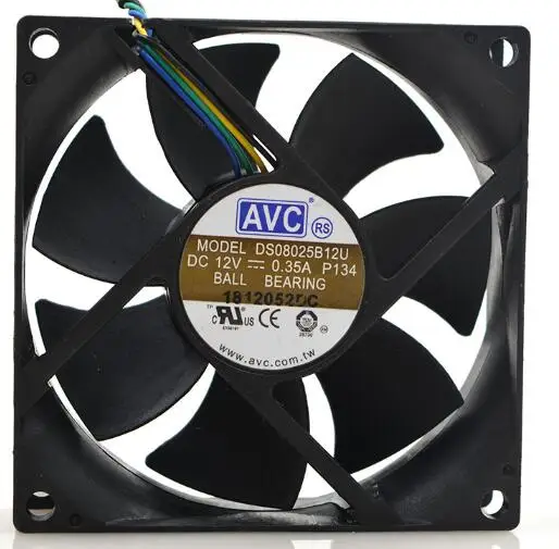 

AVC 8025 0.35A 8CM DS08025B12U 12V 4 wire PWM intelligent temperature control CPU fan