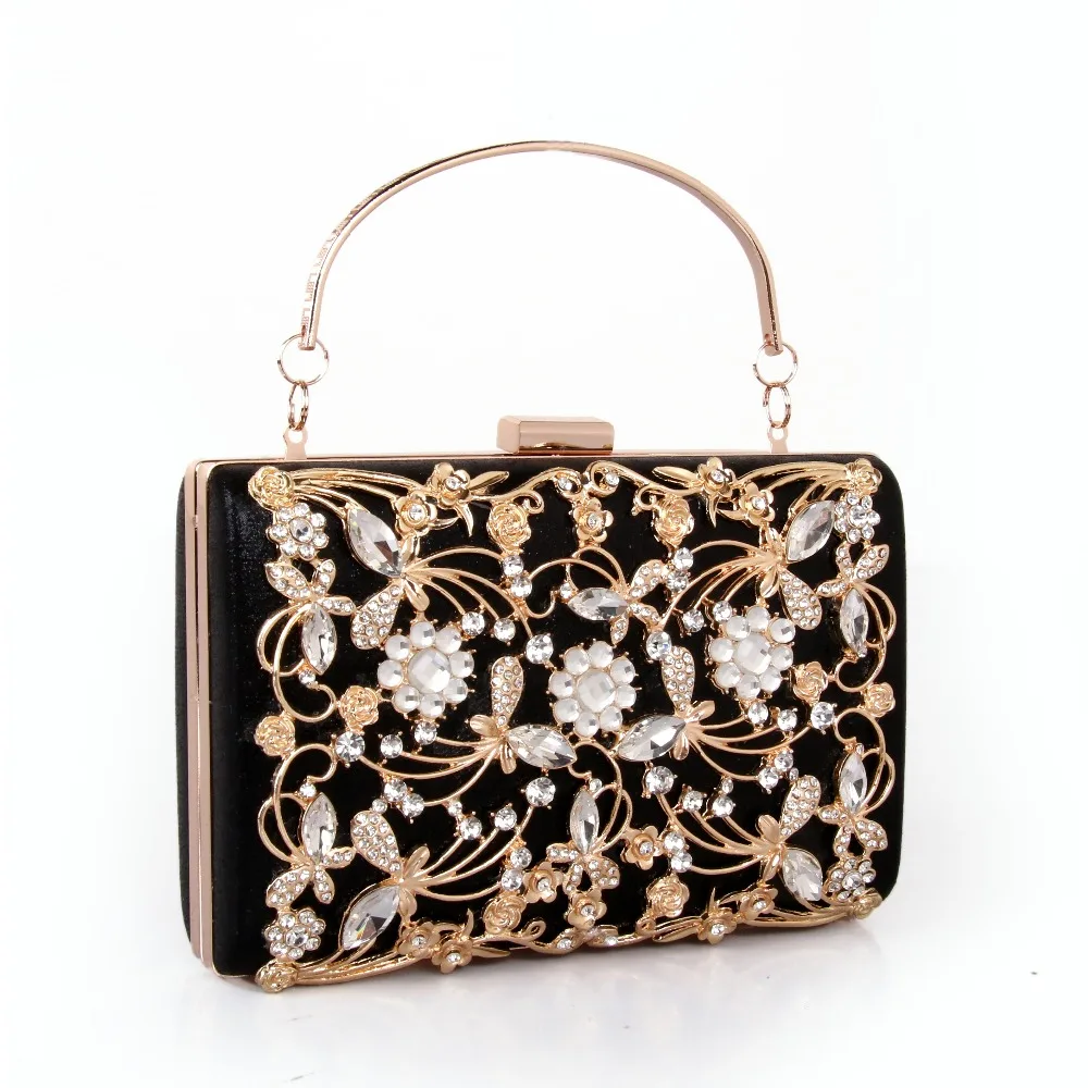 

Women elegant fashion Splice Rhinestone wedding party clutch Silver / Black / Gold evening bag ladies shoulder bag flap purse