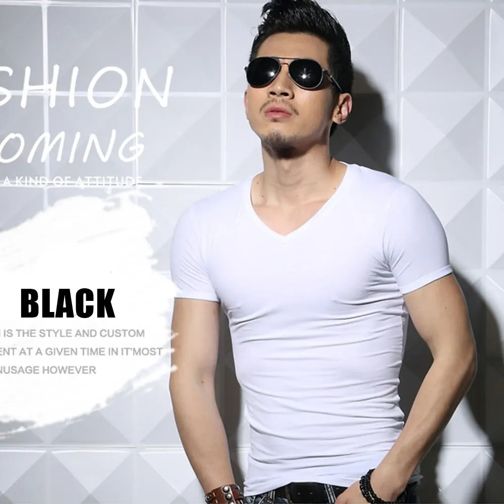 2024 Summer Male Casual T-shirt Cotton Tees Classic T Shirts for Man Short Sleeve Tshirt Men Big Size Solid Black White Color