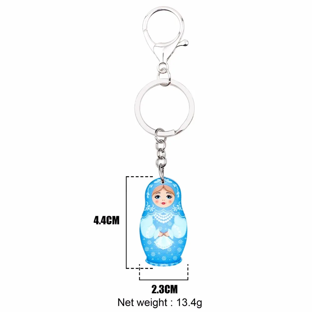 Bonsny Arylic Russian Dolls Matryoshka Key Ring Keychains For Women Girls Car Bag Pendant Classical Fashion Jewelry Key Bijoux