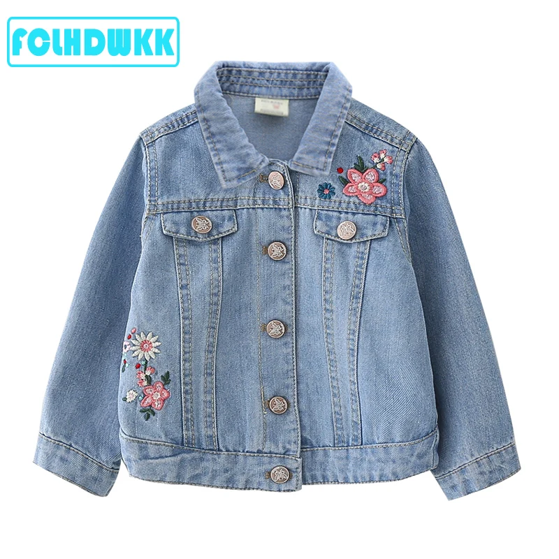 2020 Spring Summer Girls Jeans  Jackets Kids Coats Outerwear Embroidered Long Sleeve Button Denim Jackets For Girls Clothes 2-8