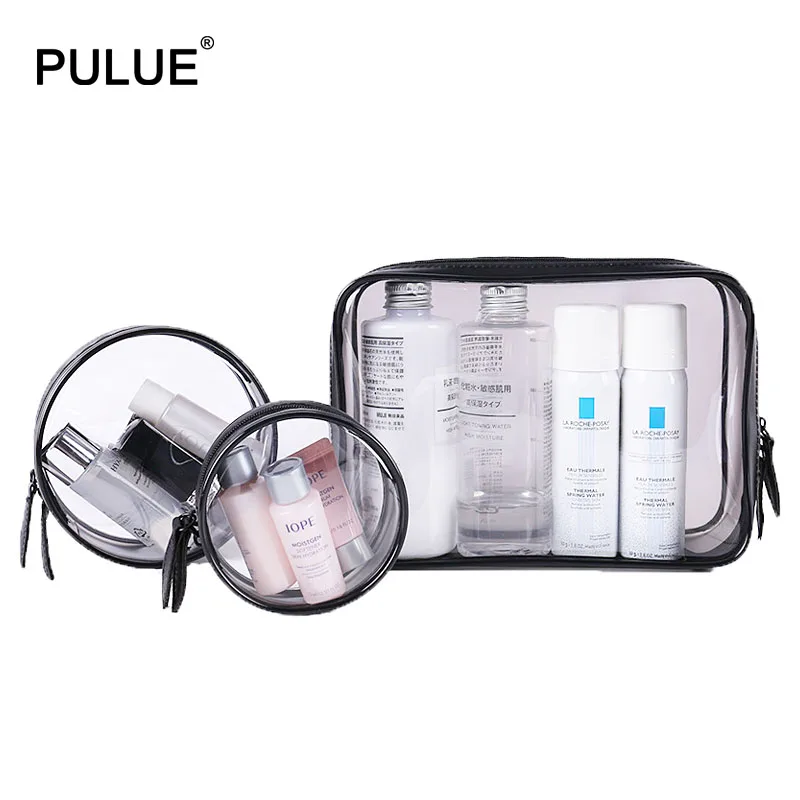 Transparent PVC Cosmetic Bag Women Waterproof Travel Bag Zipper Makeup Beauty Bag Lipstick Organizer Bag Round Wash Toiletry Kit